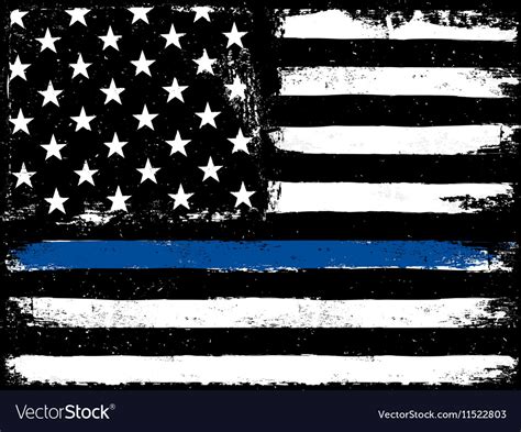 Thin blue line black flag with police blue line Vector Image