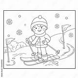 Coloring Page Outline Of Cartoon Boy skiing Winter Sports  sketch template