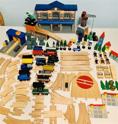 HUGE Vintage Toys R Us BRIO Magnetic Train Cars Train Wash Wooden Train Set Lot -- Antique Price ...