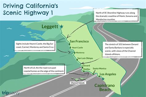 Route 1 California Road Trip Map Driving The Pacific Coast Highway ...