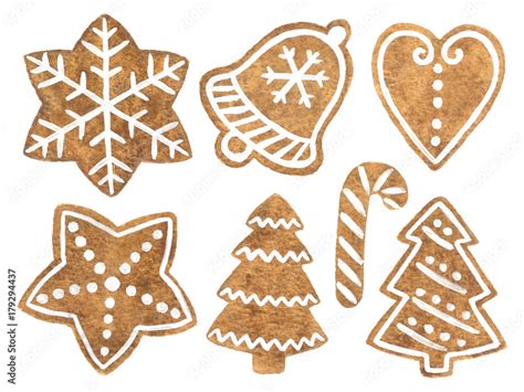 Hand painted watercolor gingerbread cookies clip art for Christmas Stock Illustration | Adobe Stock