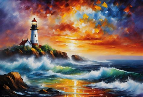 Lighthouse Sea Landscape Art Free Stock Photo - Public Domain Pictures