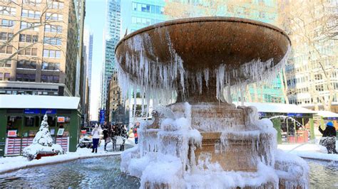 The fountain in Bryant Park has officially frozen over