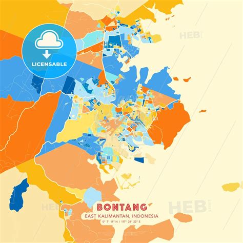 Bontang, East Kalimantan, Indonesia blue and orange vector art map template ... #printable # ...