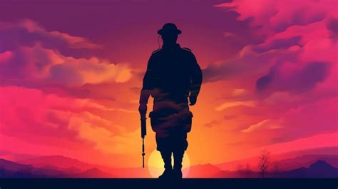 Premium AI Image | A Soldier's Silhouette Against a Glowing Sunset on Memorial Day