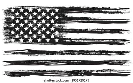 Tattered American Flag Drawing Black And White