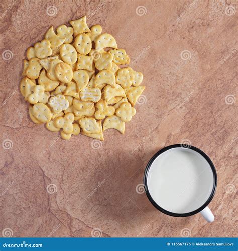 Milk with crackers stock photo. Image of snack, breakfast - 116567176