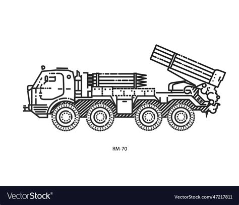 Rm-70 multiple rocket launcher outline Royalty Free Vector