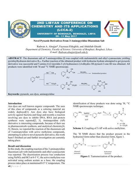 (PDF) Novel Pyrazole Derivatives From 3-Aminopyridine Diazonium Salt