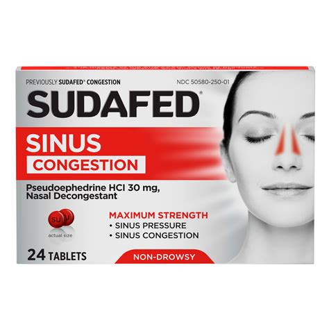 Sudafed Sinus Congestion Maximum Strength Decongestant Tablets, 24 ct - Walmart.com