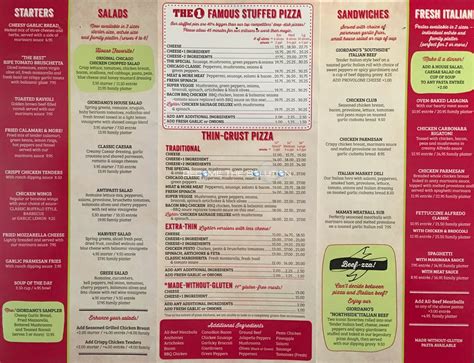 Giordano's Pizza Carry Out Menu Chicago (Scanned Menu With Prices)