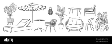 Patio furniture line art drawing vector Set Stock Vector Image & Art ...