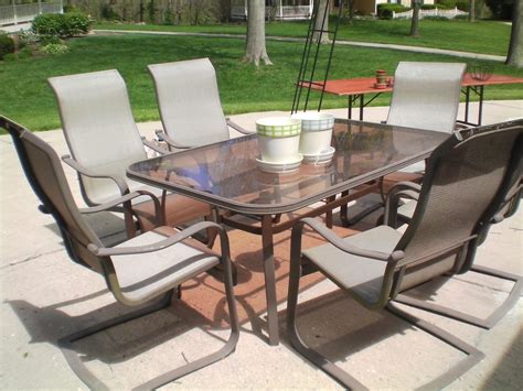 Set of 6 Patio Chairs and Glass Top Table