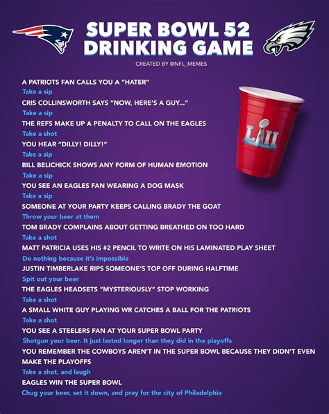 NFL Memes presents the Super Bowl LII Drinking Game. RIP to anyone who ...