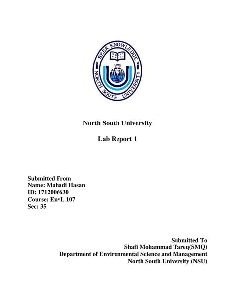 ENV lab report 1gdbncnnmn - North South University Lab Report 1 Submitted From Name: Mahadi ...