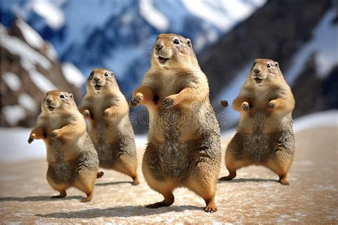 Many Marmots Dancing for Groundhog Day. Marmot Celebration 2 February ...