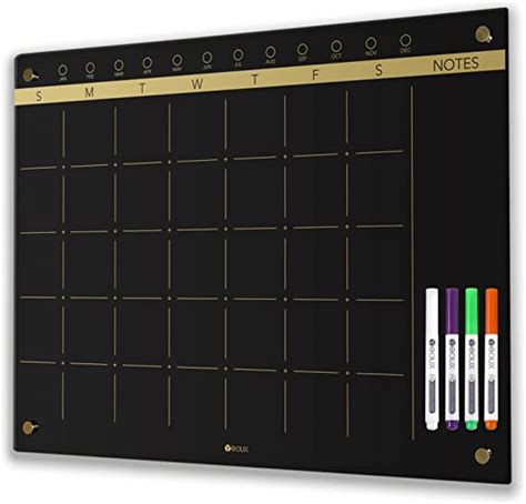 Amazon.com : Black Glass Golden Monthly Dry Erase Calendar Whiteboard ...