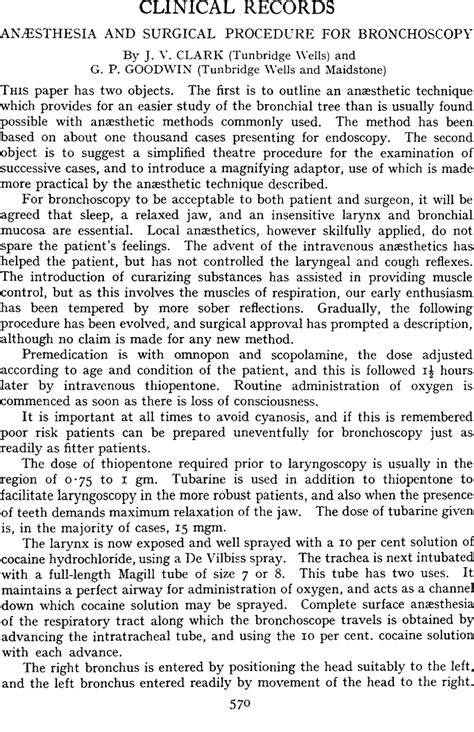 Anæsthesia and Surgical Procedure for Bronchoscopy | The Journal of ...