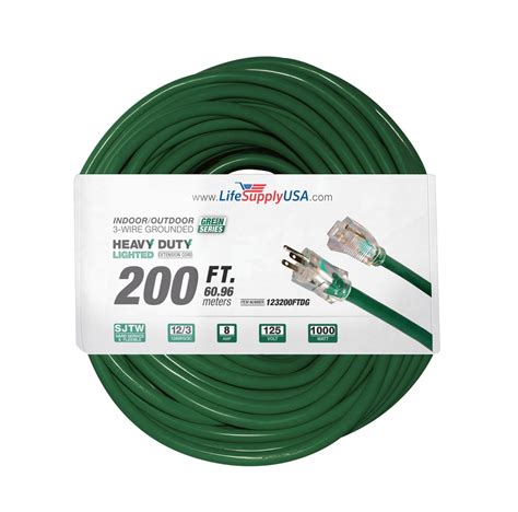 200ft Heavy Duty Power Extension Cord - 12 Gauge/3 Prong, Indoor & Outdoor, Lighted End, 8 AMP ...