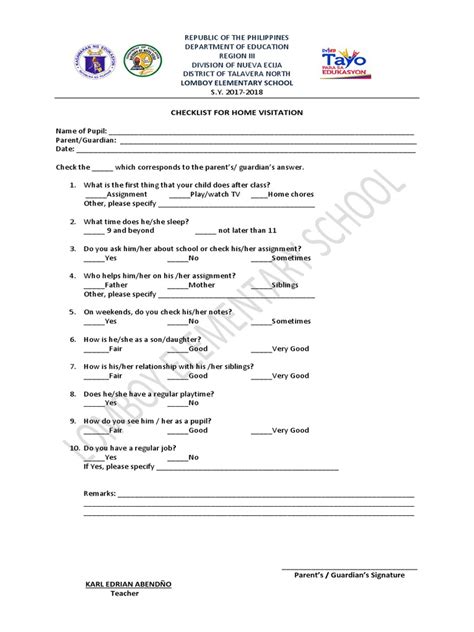 Home Visitation (Checklist) | PDF | Human Reproduction | Social Psychology