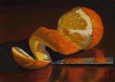 Wang Fine Art: an orange, small work of art, a painting a day, original still life