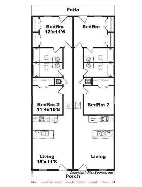 Narrow lot duplex J1690-15d | Duplex plans, Duplex house plans, Duplex ...