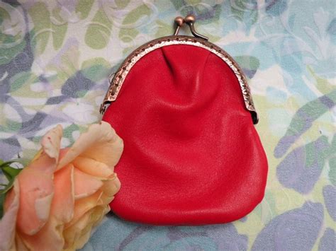 bright red leather coin purse by vbaschung on Etsy