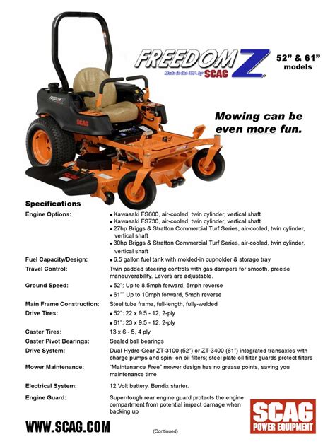 SCAG POWER EQUIPMENT FREEDOM Z 52 SPECIFICATIONS Pdf Download | ManualsLib