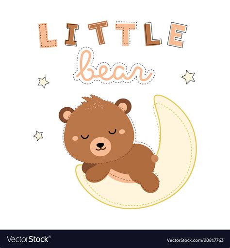 Adorable little bear sleeping on the moon Vector Image