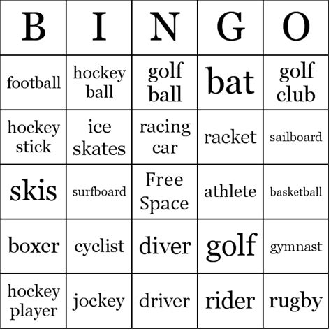 Sports Bingo Cards