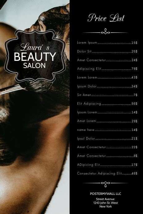 Black Beauty Salon Price List Template | PosterMyWall