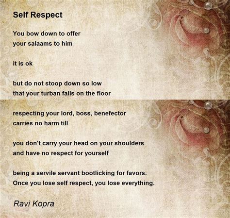 Self Respect by Ravi Kopra - Self Respect Poem