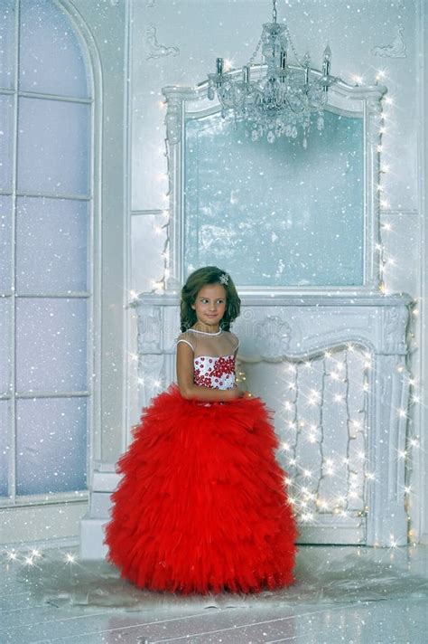 Young Princess in Red and White Dress Standing Stock Photo - Image of ...