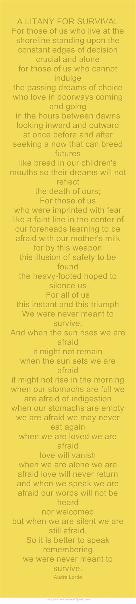 A LITANY FOR SURVIVAL by Audre Lorde | WORDSMITHS ♥ | Pinterest | Audre lorde, Lorde and Poem