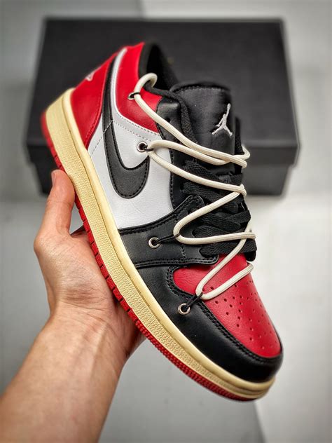 Custom Air Jordan 1 Low Black Red White Ganebet Store - Ganebet Store