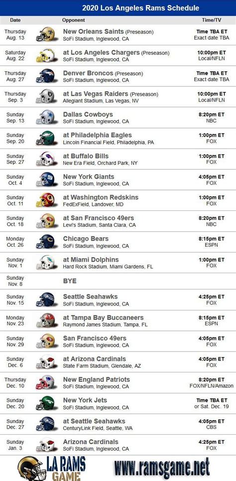 Pin by nfl championship on NFL Schedule | Los angeles rams, Tv schedule ...