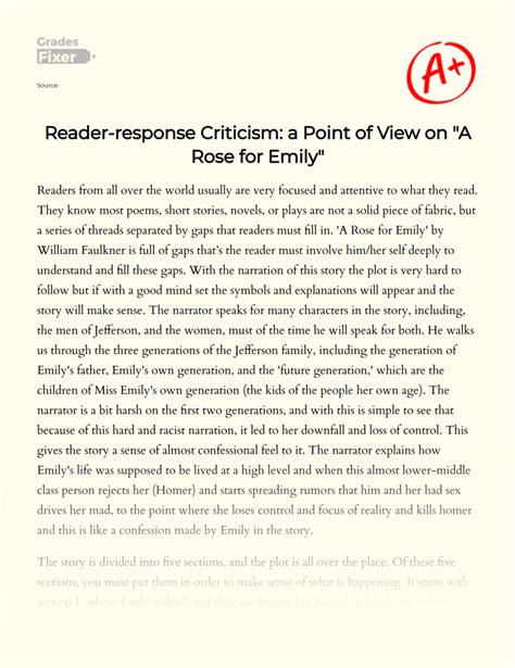 Reader-response Criticism: a Point of View on "A Rose for Emily": Free ...