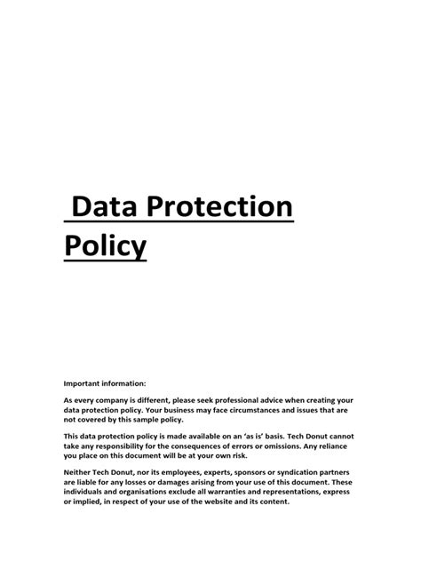 Sample Data Protection Policy Template | Information Privacy | Personally Identifiable Information