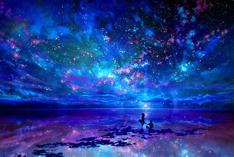 Ocean Night Sky Anime Wallpapers - Wallpaper Cave