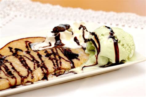 Home Made Pancake, Crepe with Chocolate and Ice Cream Stock Photo - Image of crepe, icecream ...