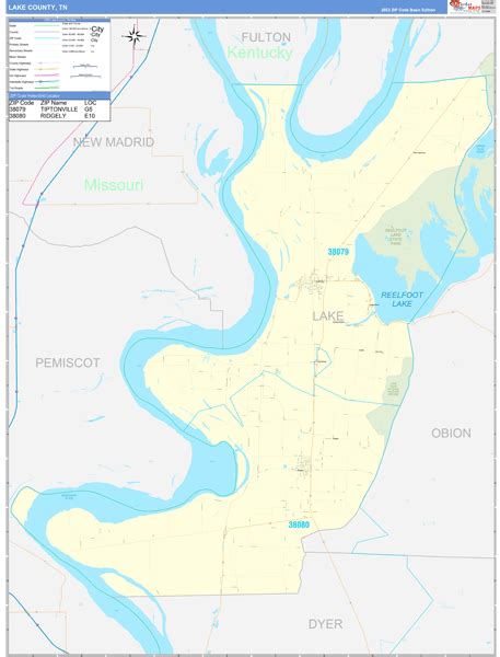 Lake County, TN Zip Code Wall Map Basic Style by MarketMAPS - MapSales