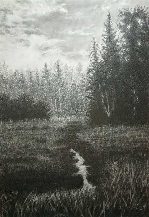 Pencil Landscape Drawing.forest Landscape Graphite Drawing - Etsy