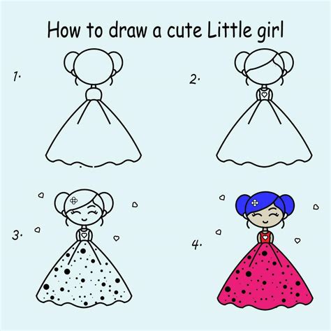 Step by step to draw a cute girl. Drawing tutorial a cute girl. Drawing lesson for children ...