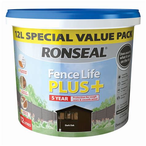 Ronseal Fence life plus Dark oak Matt Wood paint, 12L | Departments | DIY at B&Q