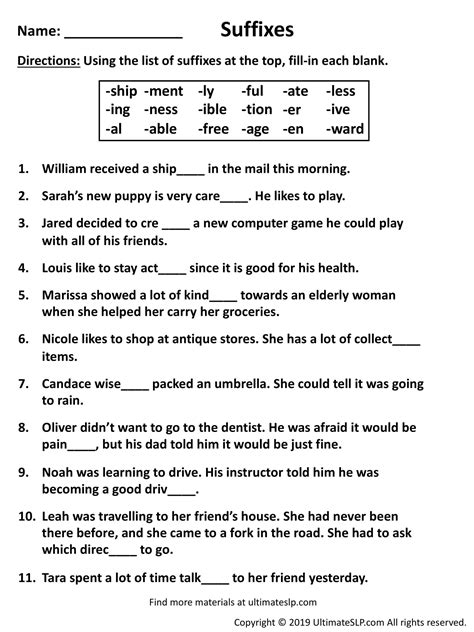 Suffixes Worksheet - Ultimate SLP