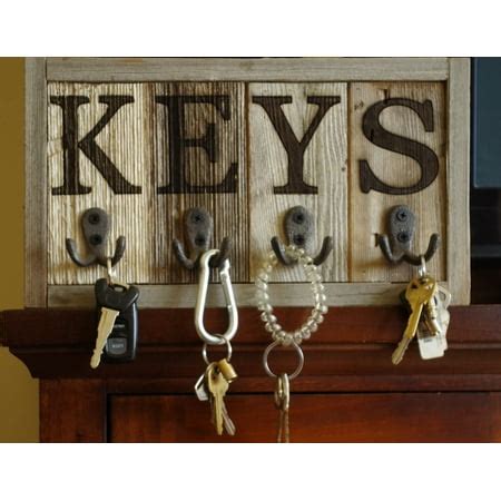 Rustic Wall Mounted Key Hook Rack, Wooden Key Chain Holder, Decorative ...