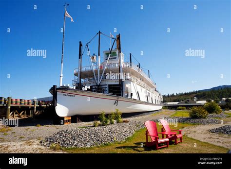 The SS Klondike National Historic Site Sternwheeler on the shores of the Yukon River, Whitehorse ...