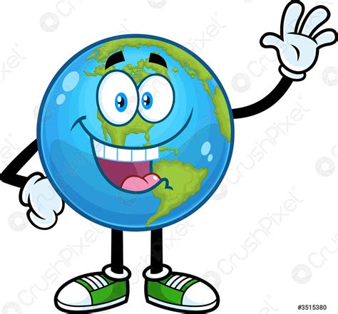 Happy Earth Globe Cartoon Character Waving For Greeting - stock vector 3515380 | Crushpixel