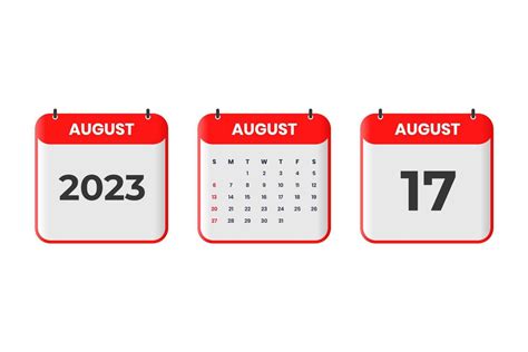 August 2023 calendar design. 17th August 2023 calendar icon for ...