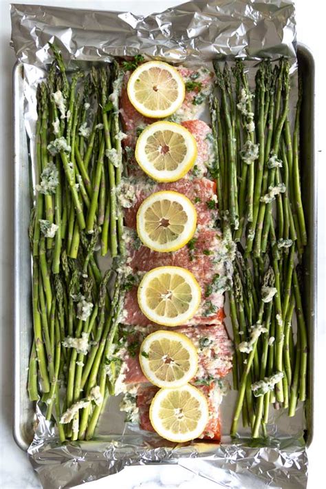 Sheet Pan Asparagus and Salmon {Baked with Lemon Butter} - Little Pine Kitchen